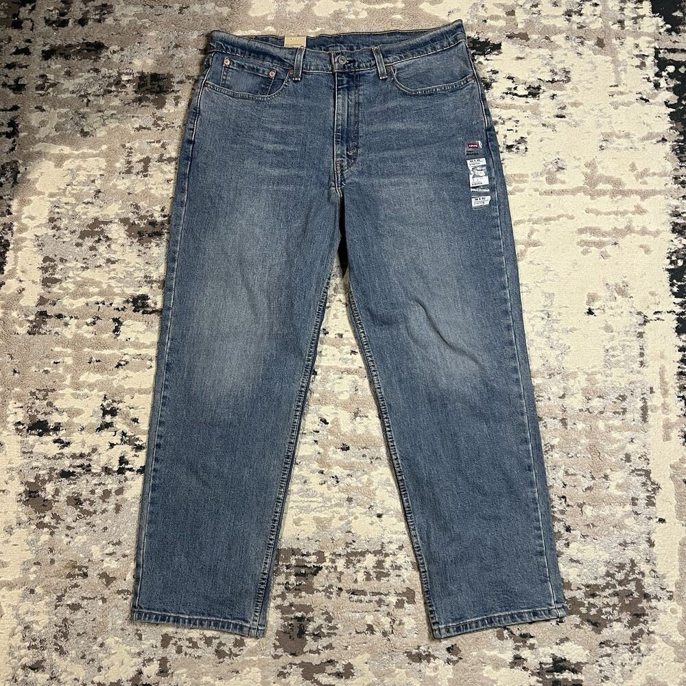 NEW Levis 550 Light Wash Blue Denim Jeans Mens 36X30 Cotton Stretch Relaxed Fit